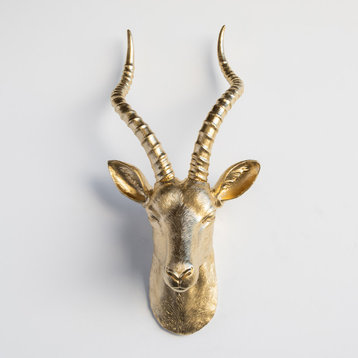 Large Faux Antelope Head Wall Mount, Gold