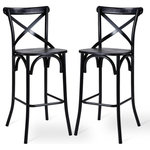 Glitzhome,LLC - Black Steel Bar Stool With Solid Elm Wood Seat and Back Support, Set of 2 - For a pop of personality at the kitchen island, dining room, restaurant or home bar, this bar stool is your best choice. It features black steel tubular frame and solid wood for an industrial look, its X-shaped back design, arched half-moon support and splayed legs give a classic and modern look that blend with a variety of decors or furniture.
