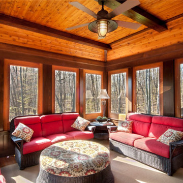 Reclaimed Douglas Fir Paneling in a Sunlit Wooded Porch