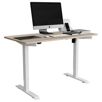 Modern Ergonomic Desk, Rectangular Top With Power Adjustable Height, Oak
