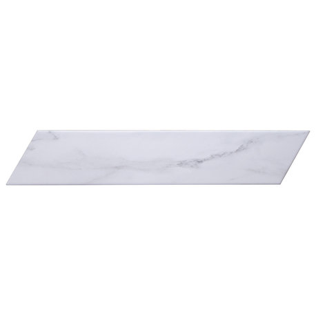 3x16 Chevron Marble Look Wall and Floor Tile, Calacatta White, 1 Box