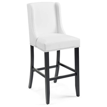 Elegant Bar Stool, Flared Legs With Cushioned Seat and Padded Wingback, White