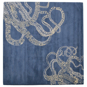 Hand Tufted Wool Area Rug Contemporary Blue Beige