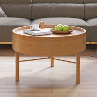 Modern Round Wood Rotating Tray Coffee Table With Storage, Natural