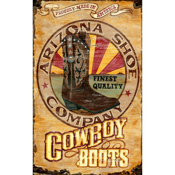 AZ Cowboy Boot Vintage Wooden Sign, 15"x26"