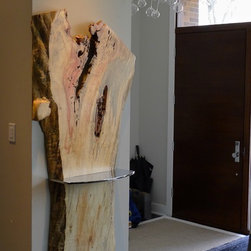 PRADD's Wall Mounted Live-Edge Slab Console w/Stainless Shelf - Side Tables And End Tables