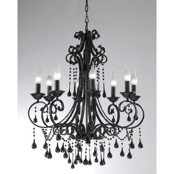 Contemporary 8-light, K9 AAA Black Crystal Chandelier (26"Wx34.5"H)XTK66764-8
