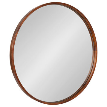 Valenti Round Framed Mirror, Walnut Brown 28 Diameter