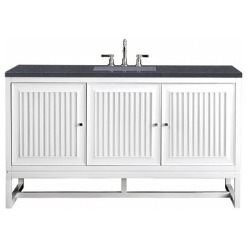 60 Inch Modern White Single Sink Bathroom Vanity Charcoal Quartz, James Martin