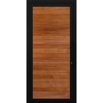 Statement White Oak Or Mahogany Wood Series Entry Door, 48"  x 96", Black Frame