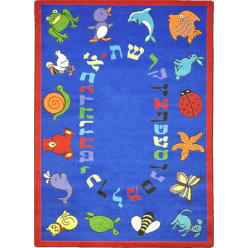 Kid Essentials, Early Childhood Abc Animals Hebrew Alphabet Rug, Blue