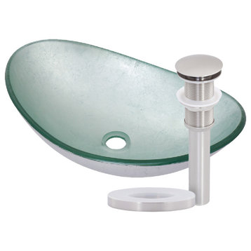 Argento Oval Glass Vessel Sink and Drain, Brushed Nickel
