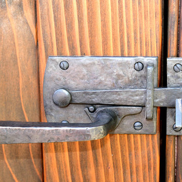 Dark Bronze Contemporary Lever Latch with Square Handle on Double Driveway Gate