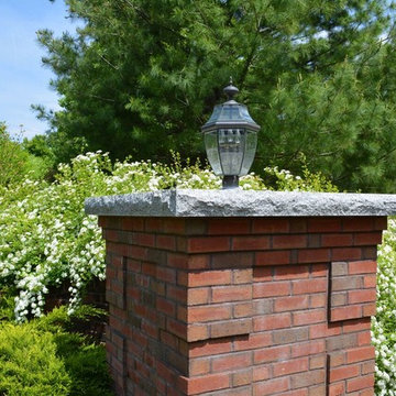 Cobblestone Walkway, Brick With Woodbury Gray Stone Caps, Custom Lamp Post