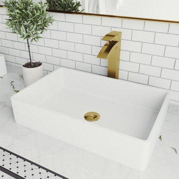 VIGO Sink in Matte White and Faucet in Matte Gold
