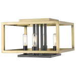 Z-LITE - Z-LITE 456F-OBR-BRZ Quadra 4 Light Flush Mount, Olde Brass + Bronze - Z-LITE 456F-OBR-BRZ 4 Light Flush Mount, Olde Brass + BronzeTransform a modern living space with the captivating look of this four-light flushmount ceiling light. Olde brass and bronze finishes create spectacular style and depth, while exposed bulbs deliver a touch of vintage charm.When conventional style won?Æt suffice, choose the eye-catching personality of the Quadra collection. Artistic influence meets stark geometric design, culminating in a fashionable open steel frame and traditional inner fittings with candelabra-style bulb bases. Gorgeous two-tone finishes expand its d??cor customization and deliver versatility to accentuate sleek modern and rich warm design palettes. Enjoy the convenient and mood-enhancing bonus of dimmable light levels.Collection: QuadraFrame Finish: Olde Brass + BronzeFrame Material: SteelDimension(in): 13(L) x 13(W) x 8.5(H)Bulb: (4)60W Candelabra base,Dimmable(Not Included)UL Classification/Application: CUL/cETLu/Dry