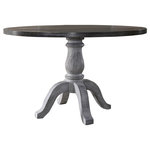 Best Master Furniture - Rustic White Farmhouse Style Round Dining Table - Relax and enjoy a nice dinner with your family and friends in this rustic farmhouse style dining table. The table top is finished in a distressed weathered grey color. The pedestal base is in a rustic white color. The wood is made to have a distressed and have color variation. Table top is in a round shape and can fit up to 4 chairs.
