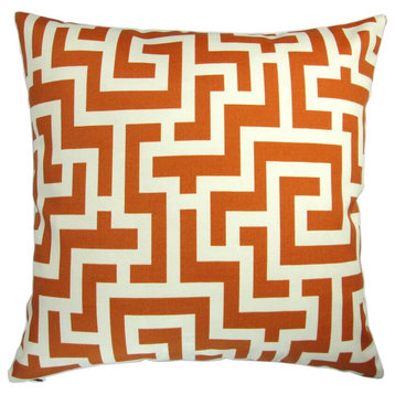 18" Outdoor Modern Geometric Garden Maze, Orange Brown Caramel, Set of 2, Pillow