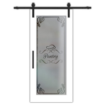 Classic Wood Door With Etched Glass For Pantry, 30"x84", Semi-Private