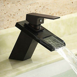 Antique Black Bronze Finish Waterfall Centerset Glass Bathroom Sink Faucet T0818 - Bathroom Sink Faucets