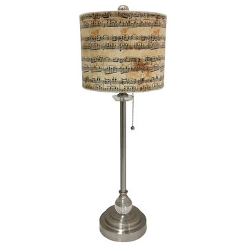28" Crystal Buffet Lamp With Musical Notes Design Shade, Brushed Nickel, Single