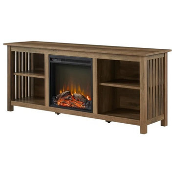 Mission TV Stand, Removable Fireplace and Shelves With Slatted Side, Reclaimed Oak