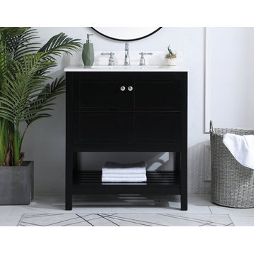 Elegant VF16430BK-BS 30"Single Bathroom Vanity, Black With Backsplash