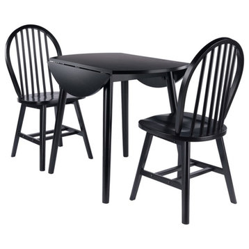 Winsome Moreno 3-Piece Drop Leaf Transitional Solid Wood Dining Set in Black