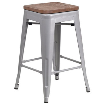 Flash Furniture 24" Backless Metal Counter Stool in Silver