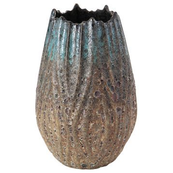 Round Textural Turquoise Patina Ceramic Vase