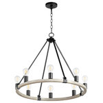 QUORUM INTERNATIONAL - QUORUM 64-8-6941 Paxton 8-Light Chandelier,Noir w/ Weathered Oak Finish - QUORUM 64-8-6941 Paxton 8-Light Chandelier,Noir w/ Weathered Oak FinishSeries: PaxtonProduct Style: TransitionalFinish: Noir w/ Weathered Oak FinishDimension(in): 24(H) x 27(W)Bulb: (8)60W Medium Base(Not Included)UL Type: Damp