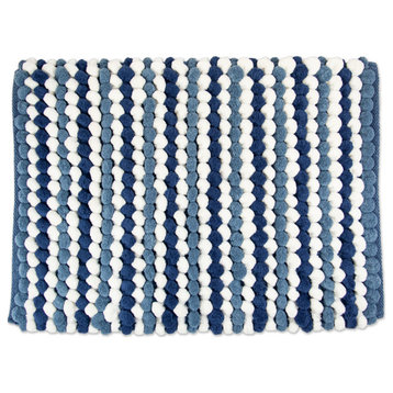 DII 34x21" Modern Microfiber Fabric Striped Bath Mat in Blue/White