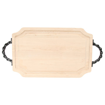 Large Scalloped Maple Carving Board, Twisted Ball Handles, 15" x 24"
