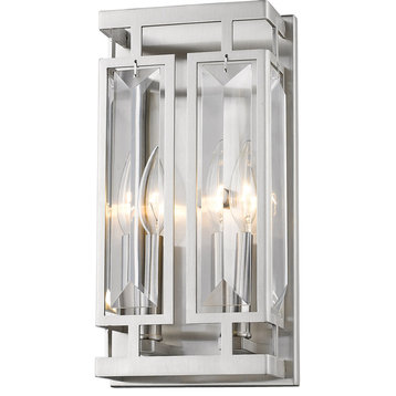 Mersesse 2 Light Wall Sconce, Brushed Nickel, 3.1, Clear Crystal