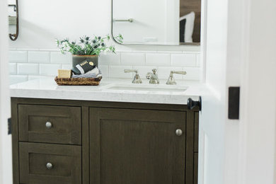 Inspiration for a transitional cement tile cement tile floor bathroom remodel in Orange County