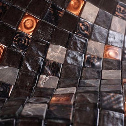Glossy and Matte Black Fire Rock Square Stones Porcelain Mosaic Tiles - Home Accessories & Decor