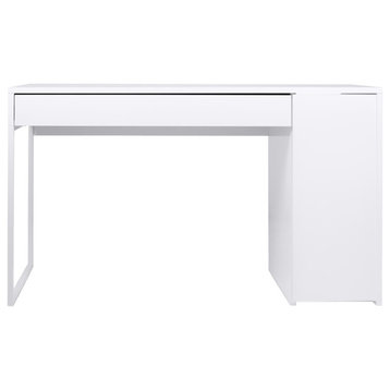 Modern White Small Home Office Desk With Shelves, White/White Leg