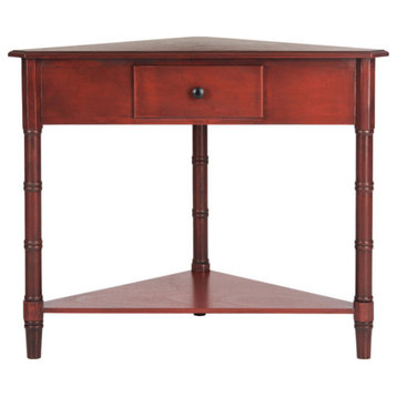 Margie Corner Table With Storage Drawer, Red