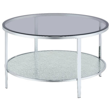 Frostine Round Chrome and Tempered Glass Cocktail Table
