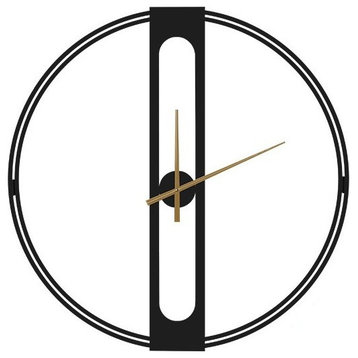 Modern Designed Iron Mute Wall Clock, Black, Dia19.7xd2.8"