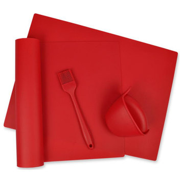 DII Modern Silicone Seamless Kitchen Baking Mats in Red (Set of 4)