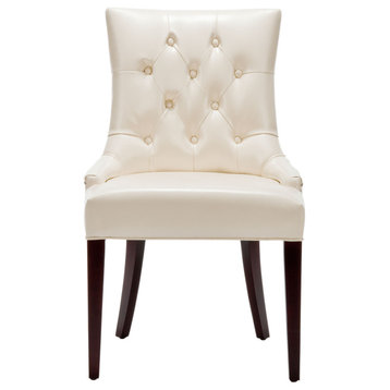 Kacia 19''h Linen Tufted Chair - Nickel Nail Heads (Set of 2) Flat Cream / Cherr