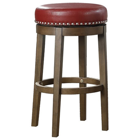 Lexicon Westby 29" Faux Leather Round Swivel Bar Stool in Red (Set of 2)