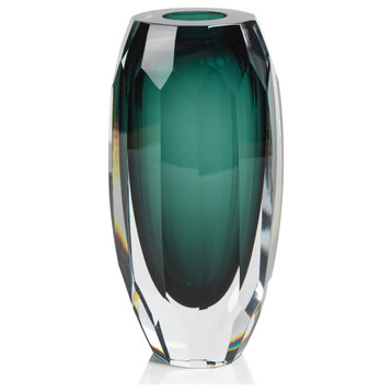 Albi Emerald Cut Glass Vase, 10.75"