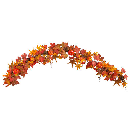 6' Autumn Maple Leaf, Pumpkin, Gourd and Berry Artificial Fall Garland