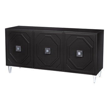 Hollywood Glam Black Buffet, Modern Cabinet, Art Deco Contemporary Sideboard