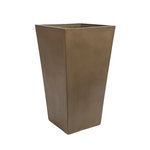 International Art Properties, Inc. - Bronze Fairfax Container, 18" x13" x 32" - A contemporary classic, the Fairfax Planter is beautifully proportioned and constructed by hand to our exacting standards. This durable, lightweight fiberglass planter offers strength and beauty in generous measures. It is finished in our trademark Bronze Fusion, a natural metal finish that will age gracefully over time.