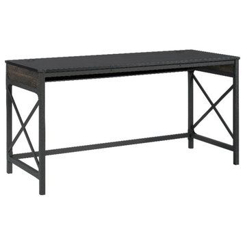Pemberly Row Engineered Wood/Metal 60x24 Table Desk in Carbon Oak