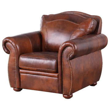 Bowery Hill Traditional Geuine Leather Accent Chair in Marco Brown