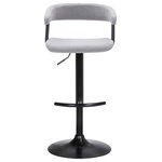 Armen Living - Calista Adjustable Bar Stool, Blue Fabric With Black Metal, Light Gray - Give a contemporary update to your home with our stunningly stylish and comfortable Calista adjustable bar or counter stool. Featuring sturdy construction, our bar stool stands out with a curved and thoughtfully contoured backrest and seat, wrapping you in supreme comfort. The counter stool features a rich blend of materials and finishes to make a plush and modern statement in your eat-in kitchen, bars, or lounge. With a generously cushioned backrest and seat, our contemporary barstool provides a stylish and comfortable solution for entertaining in a home or apartment. It is upholstered in high performance fabric or faux leather which does not crack or fade easily; it is both stain and UV resistant for easy maintenance and longevity. Our bar stool is expertly crafted from metal and engineered wood to provide a durable and multifunction seating option that can work efficiently from a kitchen to a home office. Featuring a built-in footrest and smooth lifting mechanism, our adjustable counter stool effortlessly caters to a kitchen island, pub table, home bar, or adjustable desk. It includes a wonderful 360-degree swivel function with a smooth gliding system to make island chats, meals, and conversation a lot more enjoyable. The Calista adjustable bar or counter stool easily incorporates into any home and is available in your choice of black metal finish with your choice of gray faux leather, or light gray or blue fabric upholstery, or a black and Golden Bronze metal finish with your choice of black or gray faux leather upholstery.